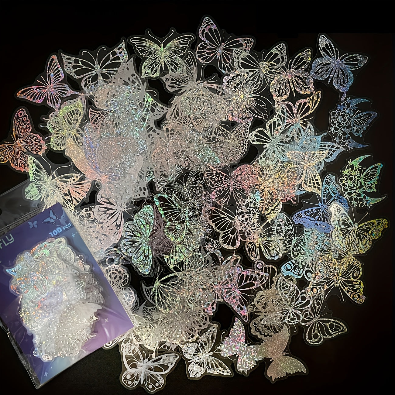 100pcs Butterfly Series Stickers Waterproof Laser Sticker Decal
