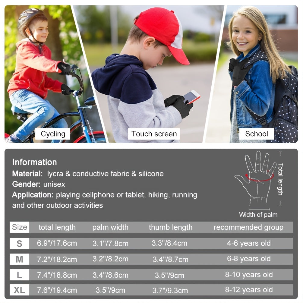 Kids Winter Touch Screen Sport Gloves Non-slip Cycling Gloves Age 4-12
