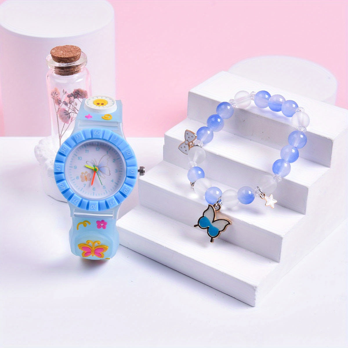 Butterfly Silicone Strap Quartz Watch with Pendant