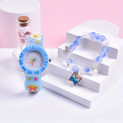 Butterfly Silicone Strap Quartz Watch with Pendant