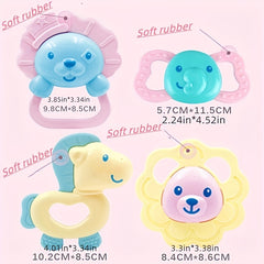 4pcs Baby Rattles Teether Toy Animal Shape Molar Biteable Safe Material