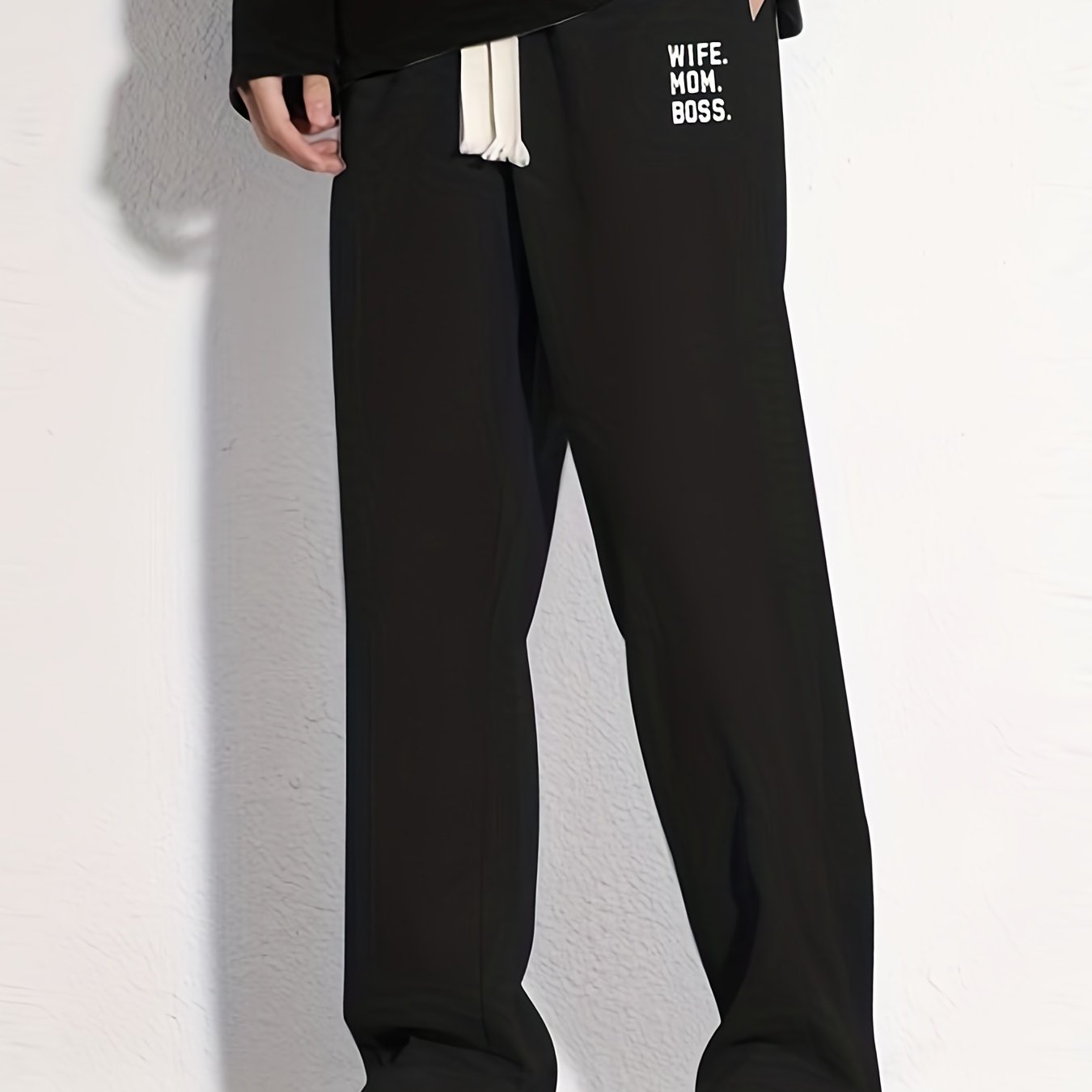 Wife Mom Letter Print Casual Loose Fit Pants