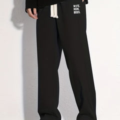 Wife Mom Letter Print Casual Loose Fit Pants