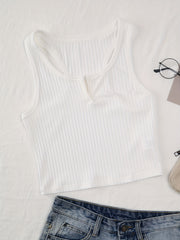 Textured Notched Neck Tank Top Slim Fit Summer Women's Clothing