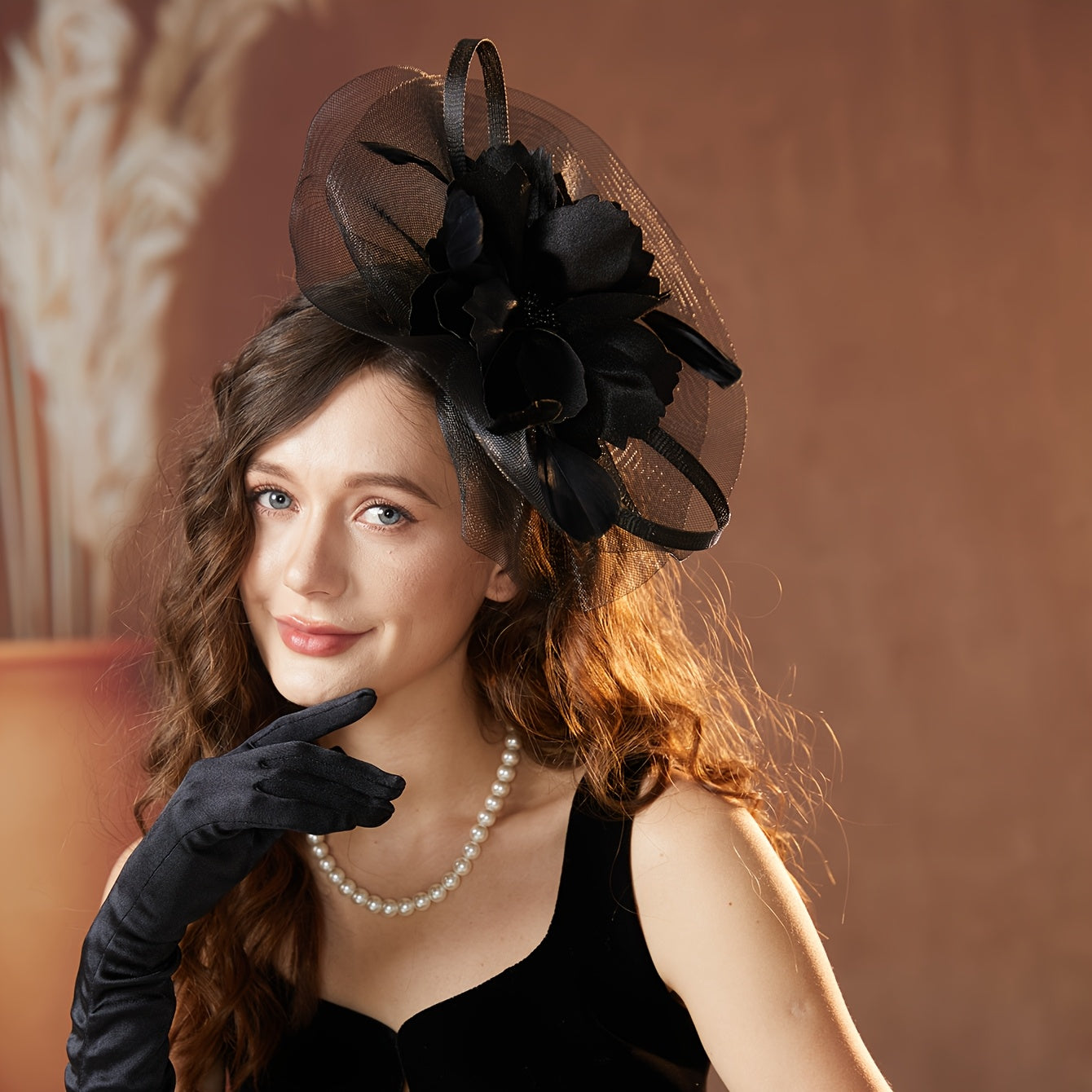 Women's Yellow Organza Veil Floral Accent Headwear