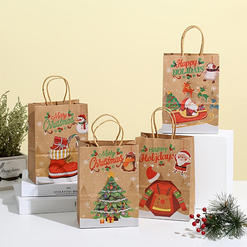 24pcs Christmas Gift Bags Brown Paper Bags Goody Bags With Handles