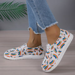 Women's Rainbow Canvas Loafers Lace Up Shoes