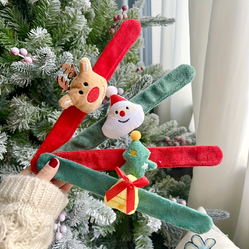 2 Pcs Christmas Snap Bracelet with Charm Plush Tree Glove Socks Wristband