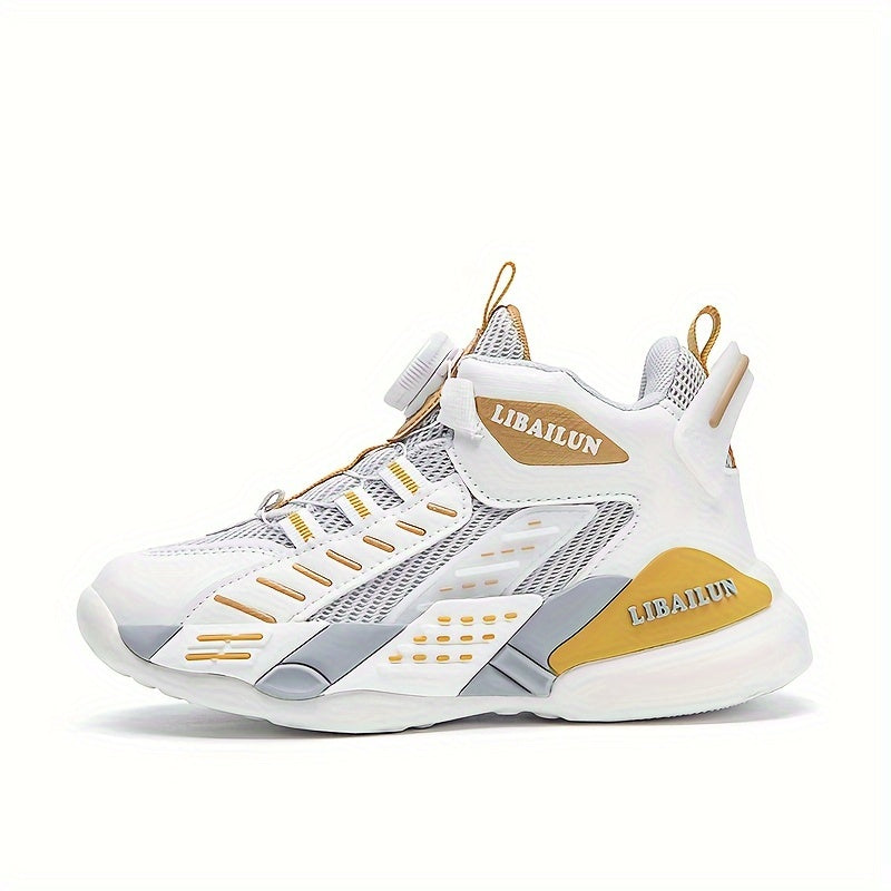 Boy's Basketball Shoes With Rotating Buckle Non Slip Sneakers