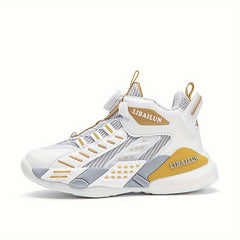 Boy's Basketball Shoes With Rotating Buckle Non Slip Sneakers