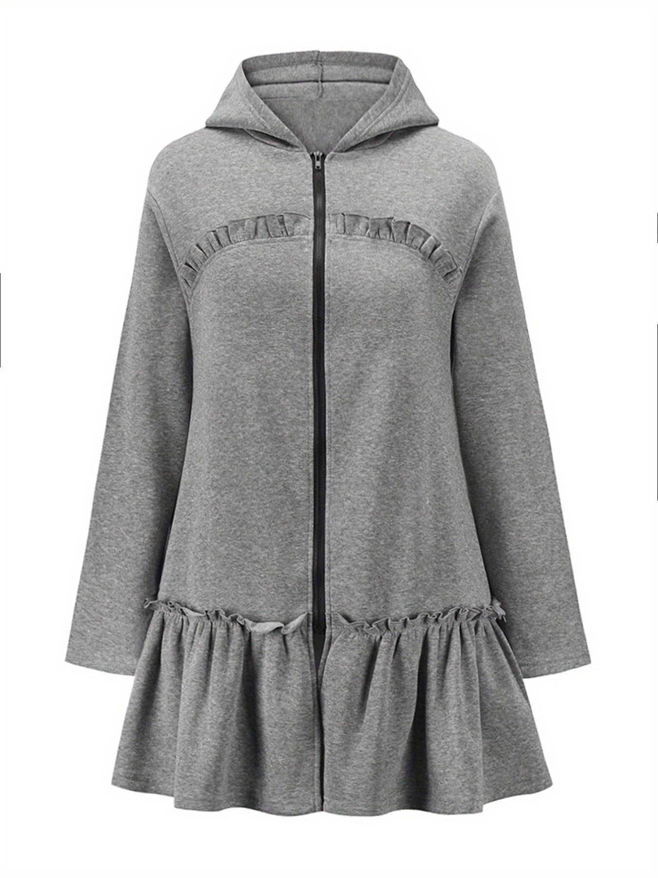 Flared Ruffle Trim Hoodies Zip Up Sweatshirt