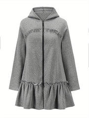 Flared Ruffle Trim Hoodies Zip Up Sweatshirt