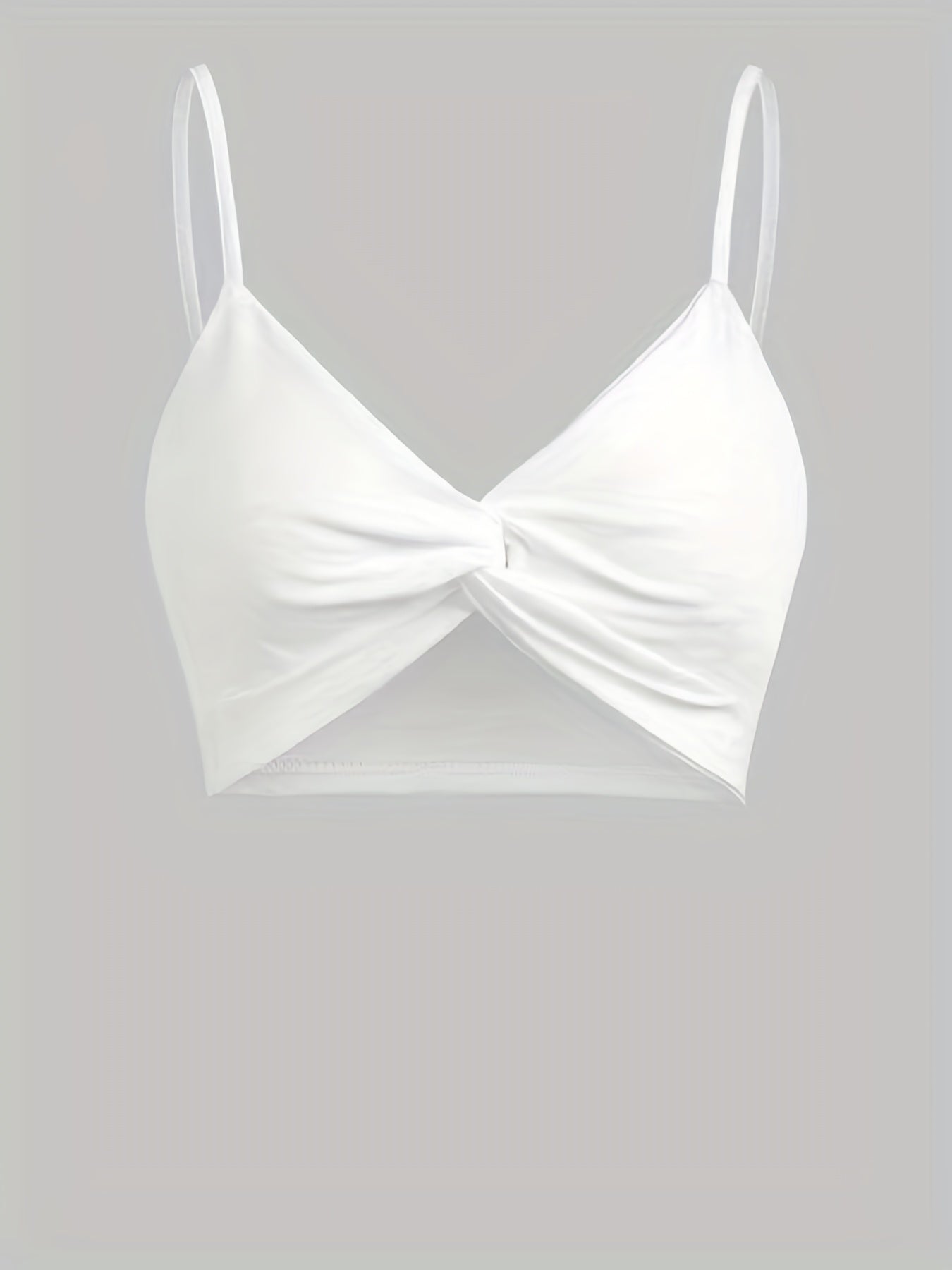 Solid V Neck Bikini Top Twisted High Stretch Spaghetti Straps Beachwear Top