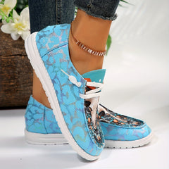 Women's Bull Head Print Low Top Sneakers Lace Up Shoes