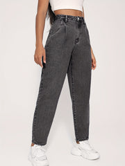 Grey Straight Jeans Loose Fit Casual Denim Pants Women's Clothing