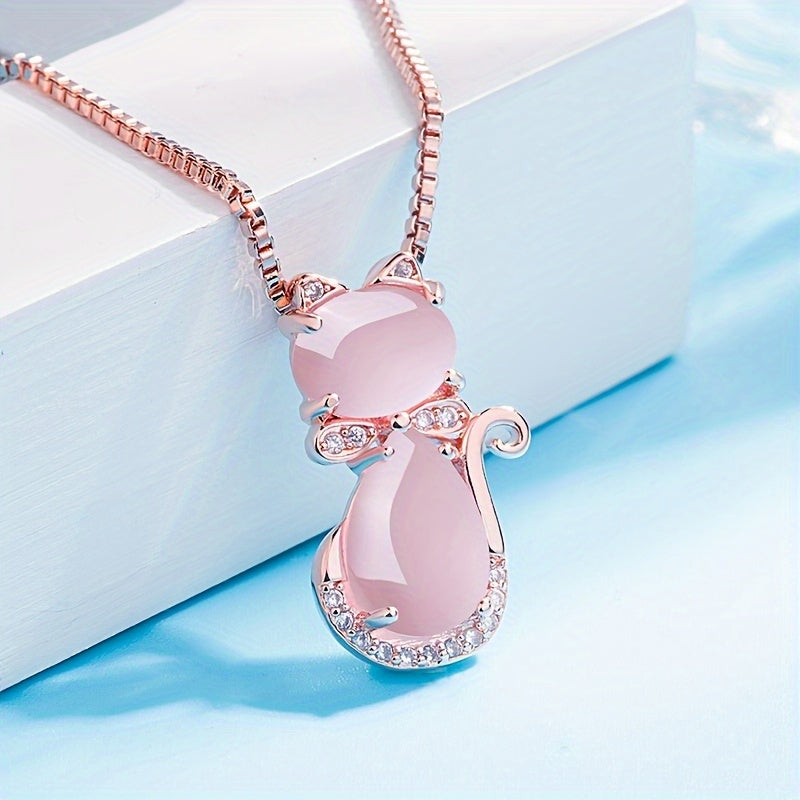 Girl's Pink Rhinestone Cat Ring Adjustable Decorative Accessories