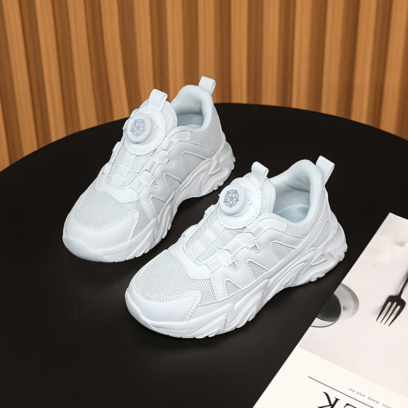 Boy's Solid Chunky Shoes with Rotating Buckle Soft Sole Sneakers