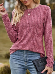 Casual Sweater Solid Ribbed Long Sleeve Round Neck