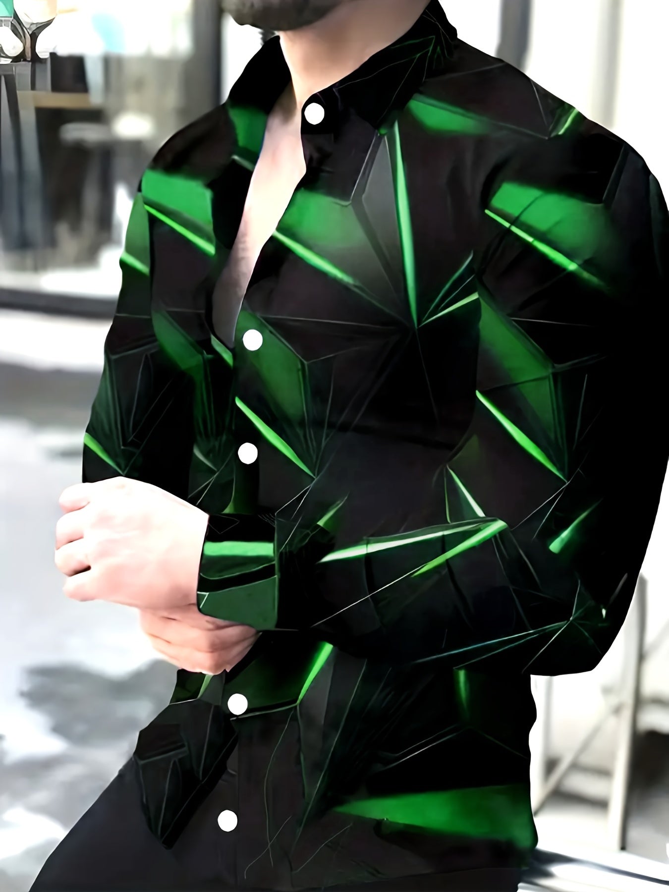 Geometric Print Men's Long Sleeve Shirt