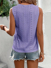 Eyelet Guipure Lace V Neck Tank Top Sleeveless Casual Summer Top