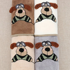 Cartoon Dog Embroidered Hand Towel - Coral Fleece Soft Bath Towel