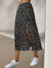 Floral Print Split Skirt High Waist