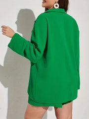 Casual 2 Piece Set: Polo Neck Blouse & Drawstring Shorts