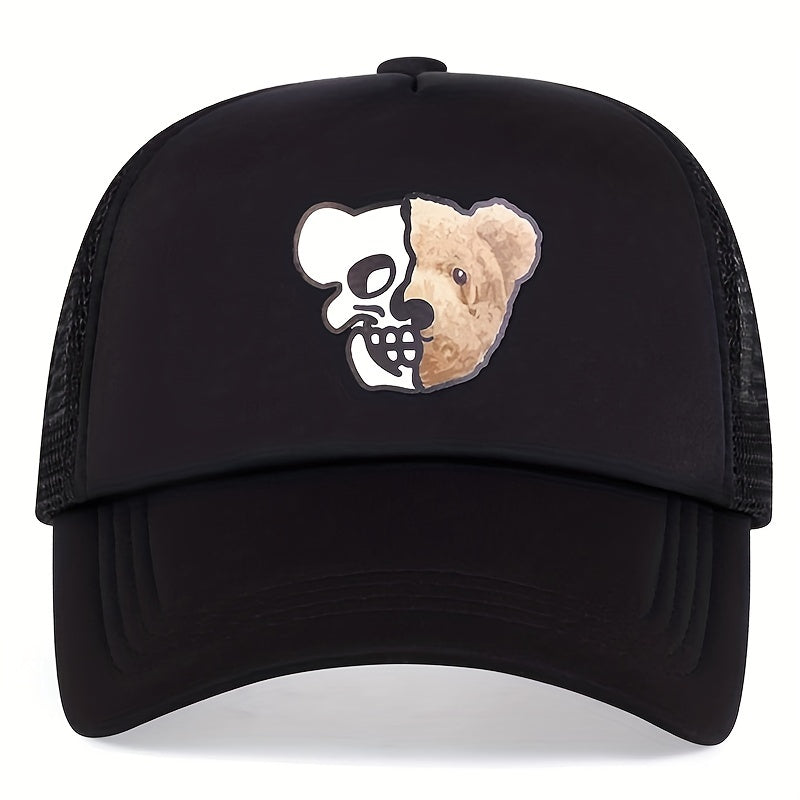 Skull Bear Print Baseball Cap Unisex Trucker Hat Adjustable Sun Hat