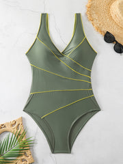Modest Swimsuit Women's Plus V Neck One Piece Bathing Suit