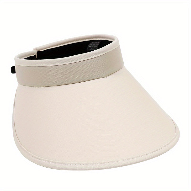 Solid Visor Hat Wide Brim Drawstring UV Protection Sun Hat
