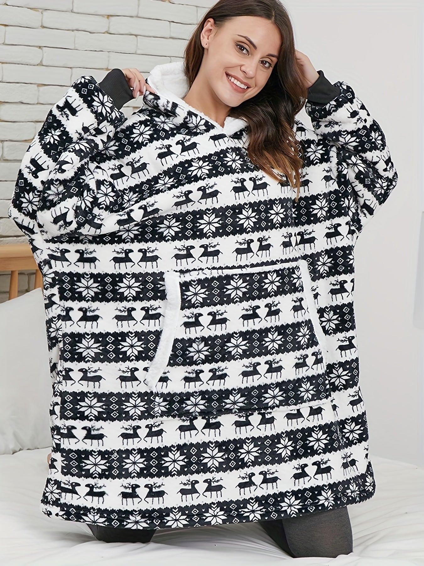 Women's Plus Size Christmas Nightgown Elk Snowflake Flanne...