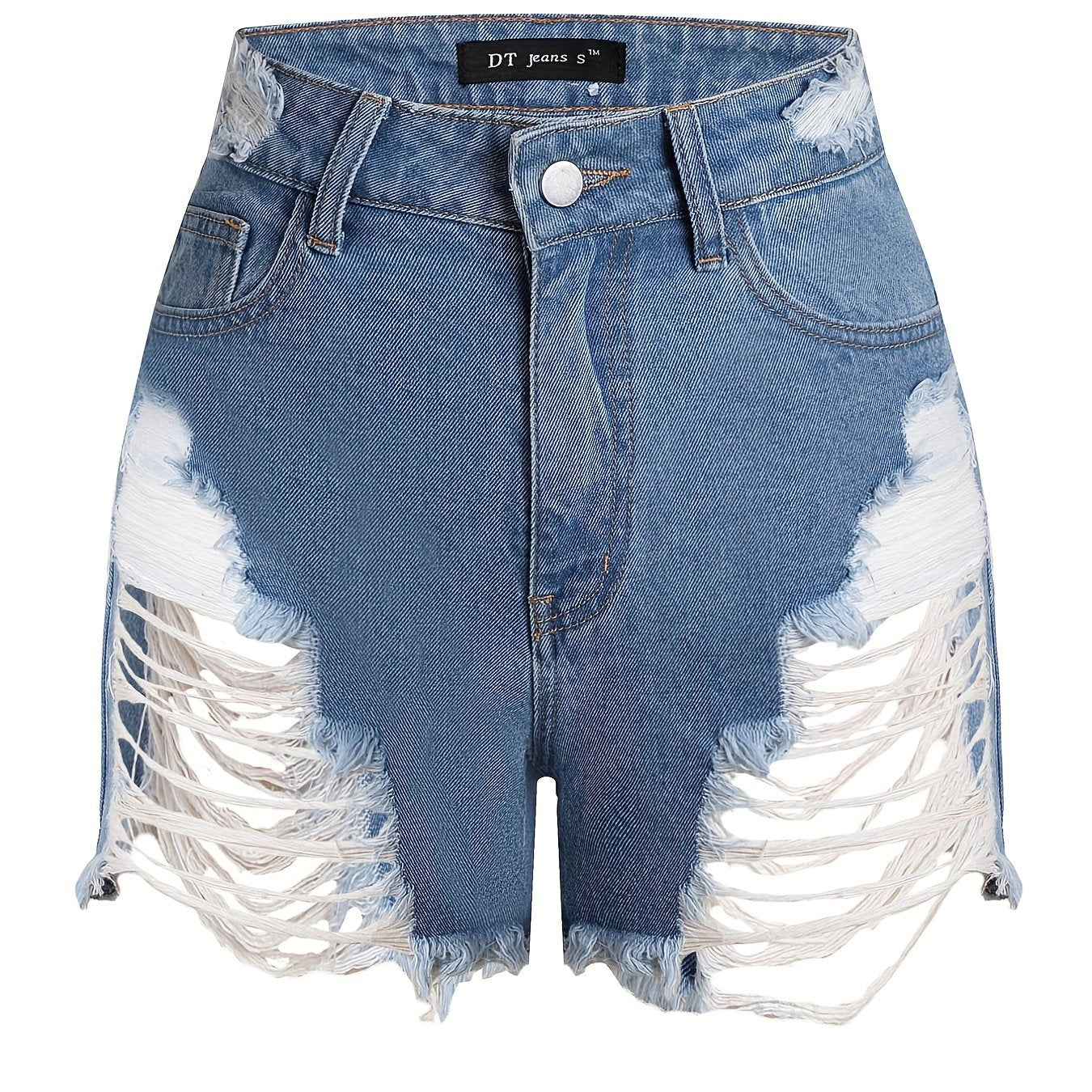 Sexy Denim Shorts Plus Size Ripped Fringe Trim Button Fly Pockets
