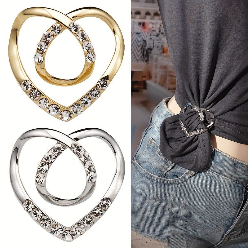 Heart Clothes Clip Brooch Rhinestone Hollow Scarf Sweater Shawl Cape Pin