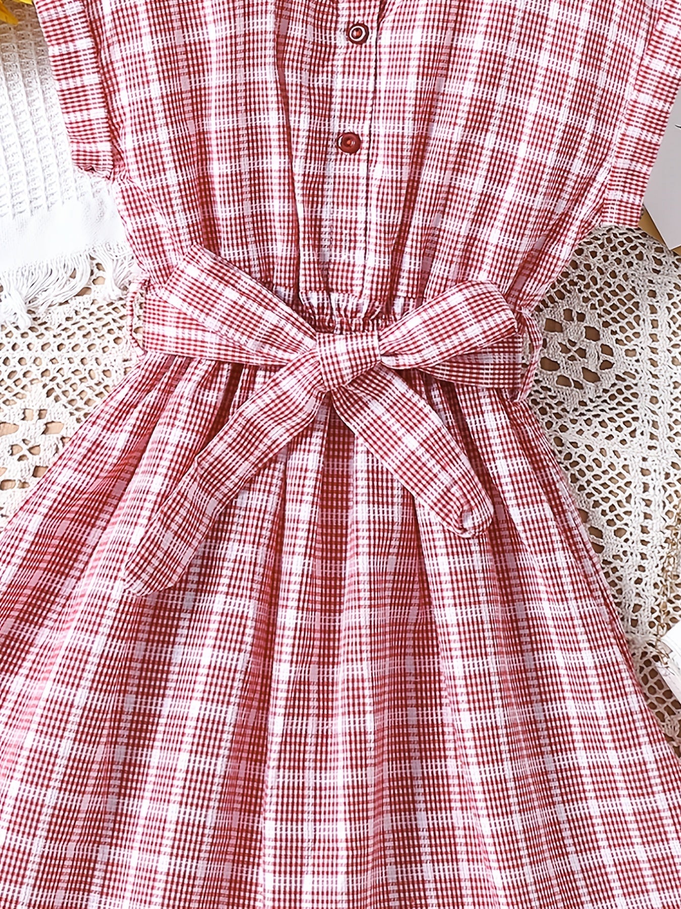 Girls Plaid Button Down Dress with Belt