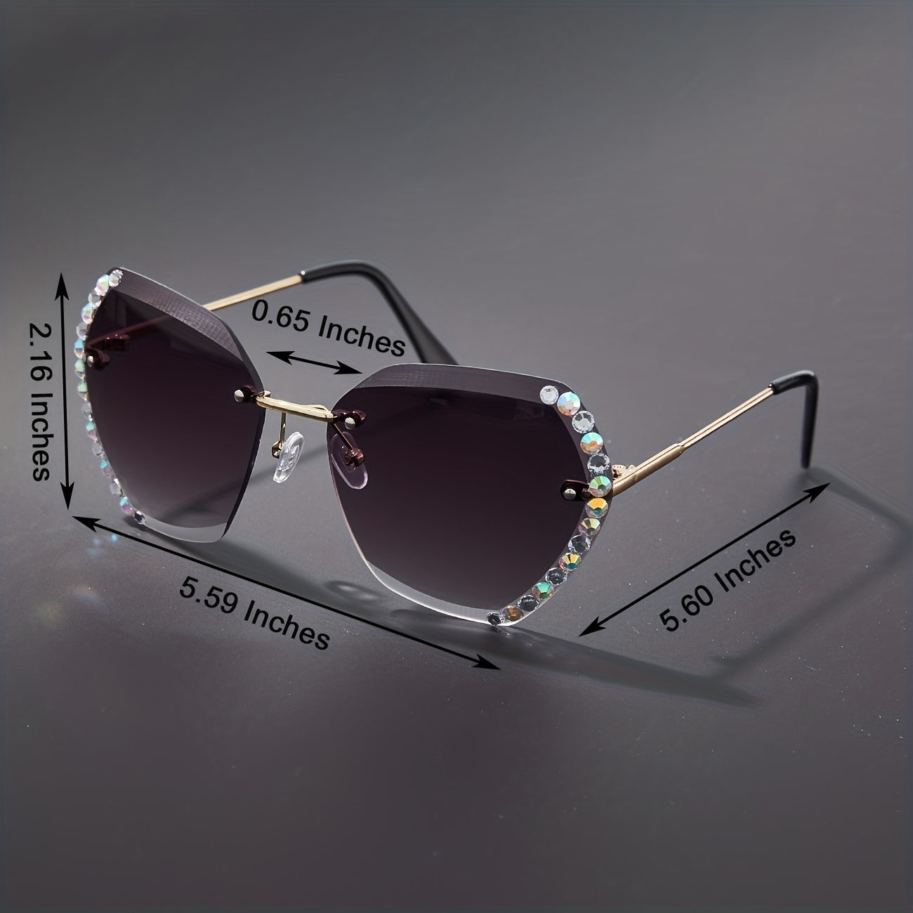 Rimless Ombre Lens Sunglasses Rhinestone Decor Glasses