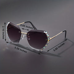 Rimless Ombre Lens Sunglasses Rhinestone Decor Glasses