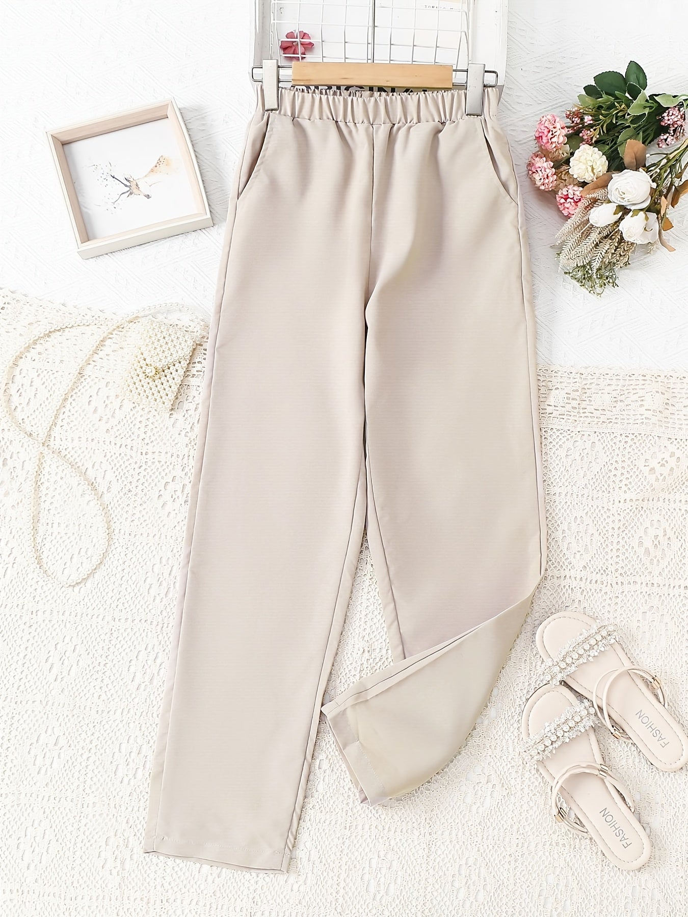 Girls' Straight Leg Casual Pants With Pocket