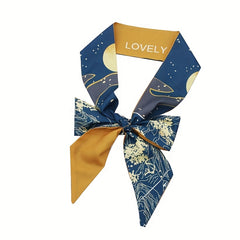 2pcs Floral Block Skinny Scarf Long Ribbon Neckerchief Twilly Scarf