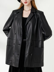 Faux Leather PU Blazer Coat Casual Long Sleeve Loose Blazer
