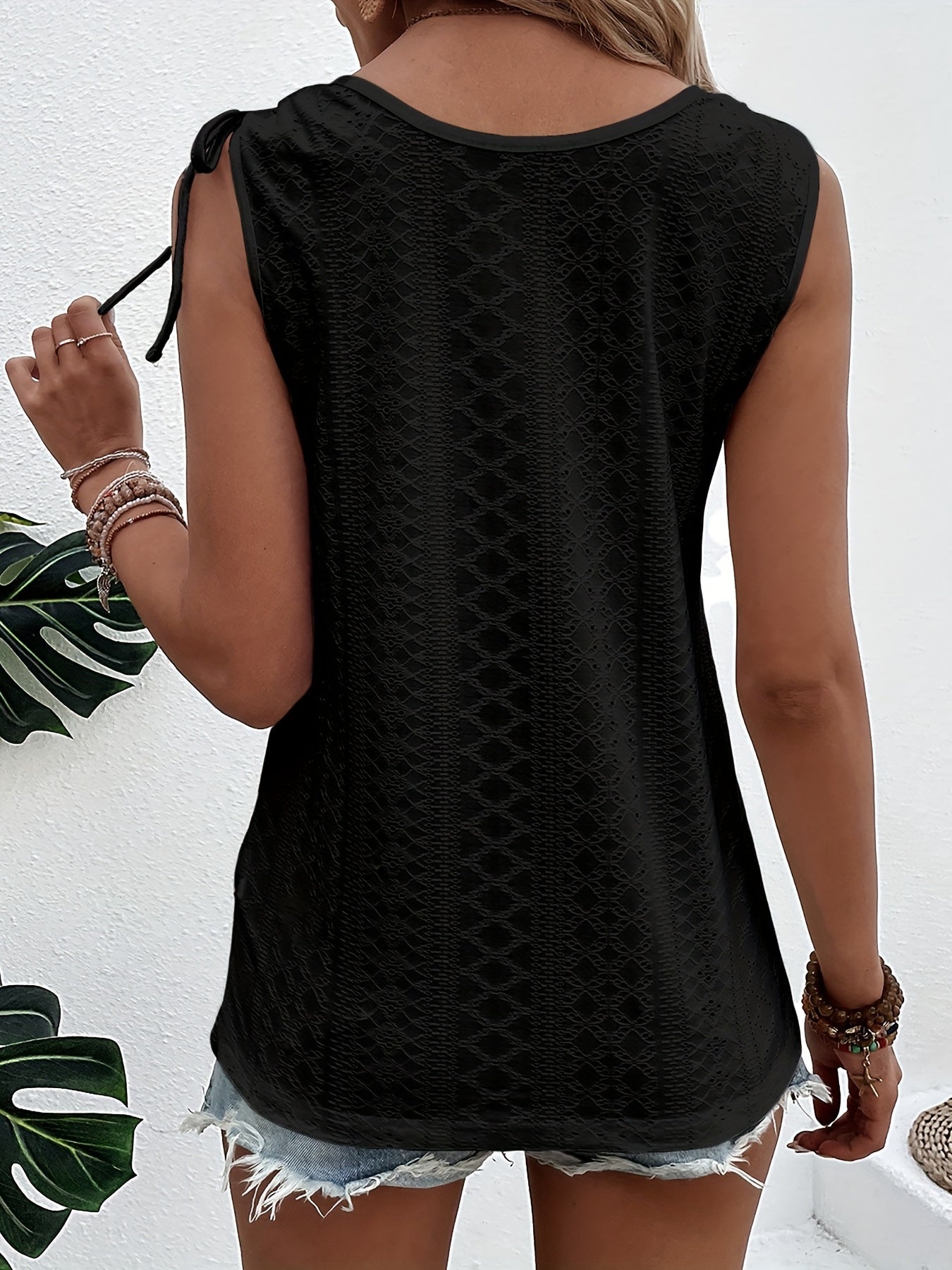 Eyelet Embroidered Button Tank Top Sleeveless Casual Summer Women's Clothing