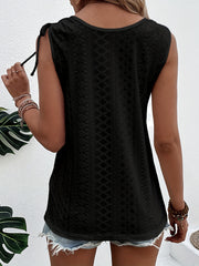 Eyelet Embroidered Button Tank Top Sleeveless Casual Summer Women's Clothing
