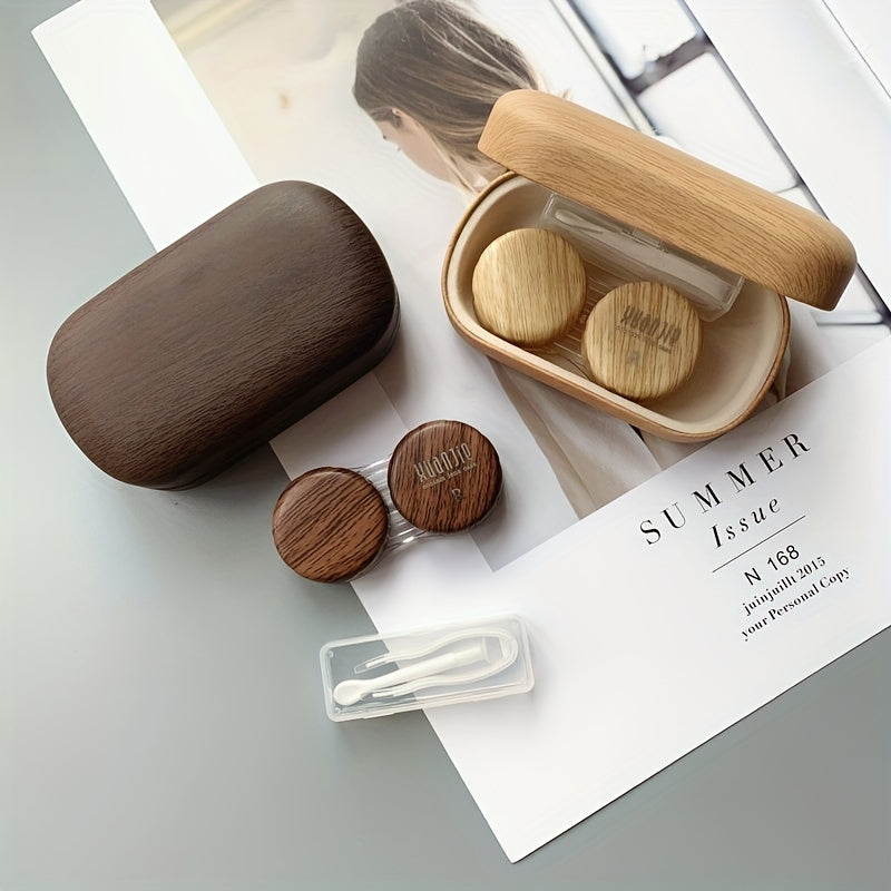 Wood Grain Lens Case with Mirror Storage Box