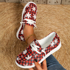 Women's Winter Snow Boots Snowflakes & Plaid Print Non Slip Lace up Shoes