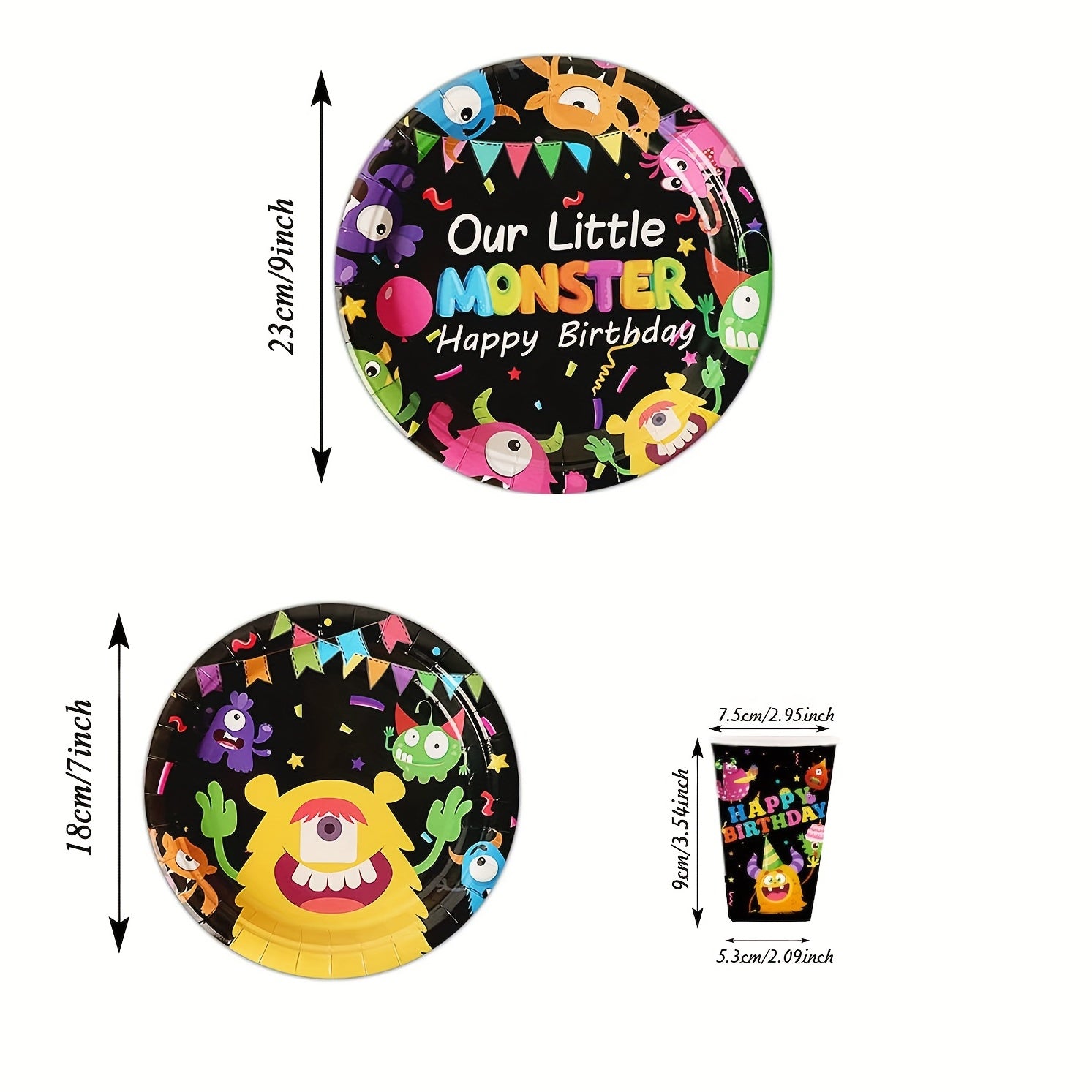 10pcs Monster Themed Party Disposable Tableware Paper Cups Plates