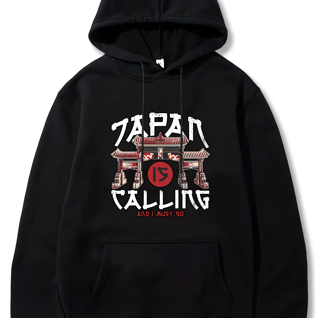 Japanese Architecture Print Men's Hooded Sweatshirt for Autumn Winter