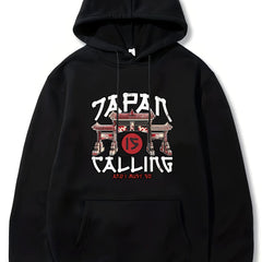 Japanese Architecture Print Men's Hooded Sweatshirt for Autumn Winter