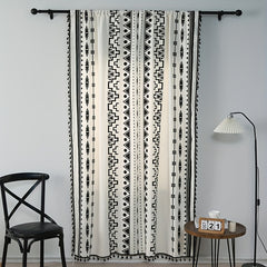 Boho Semi Blackout Curtain, Geometric Print, Tassel, Kitchen Living Room Bedroom