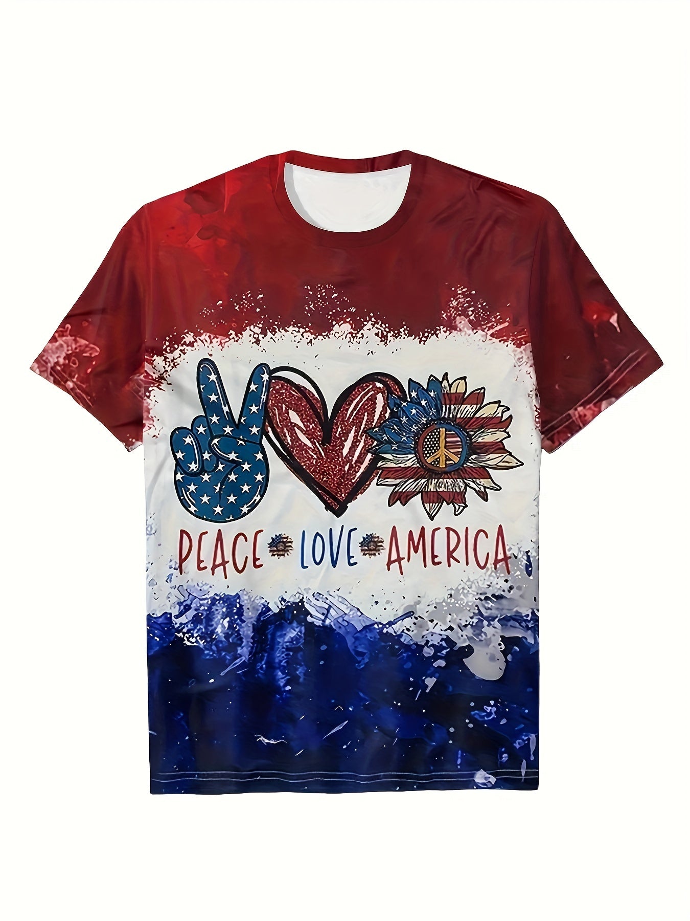 3D PEACE LOVE AMERICA Short Sleeve T shirt Kids Pullover Tops Summer