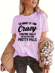 Casual Sports T shirt Solid Letter Round Neck T shirt Women's Clothing