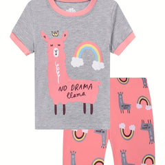 2pcs Toddler Girls Alpaca & Rainbow Graphic Pajama Set